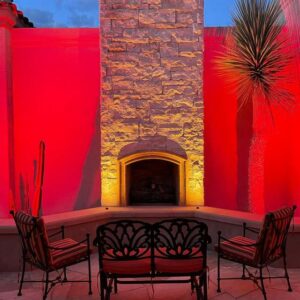 Outdoor Fireplace with Color Lights