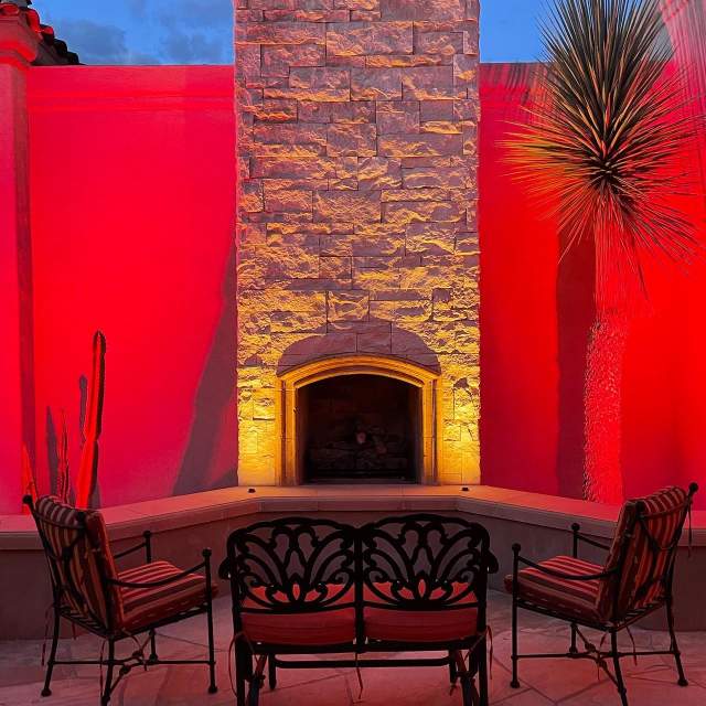 Outdoor Fireplace with Color Lights